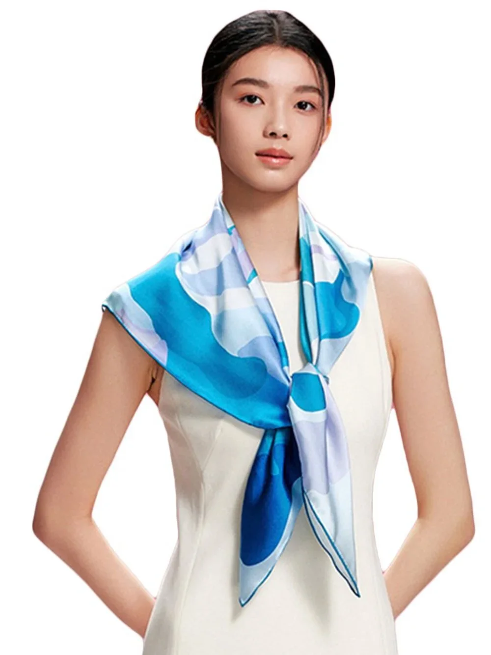 100% Silk Scarf, Large, Twill, Phantom Rose, Blue